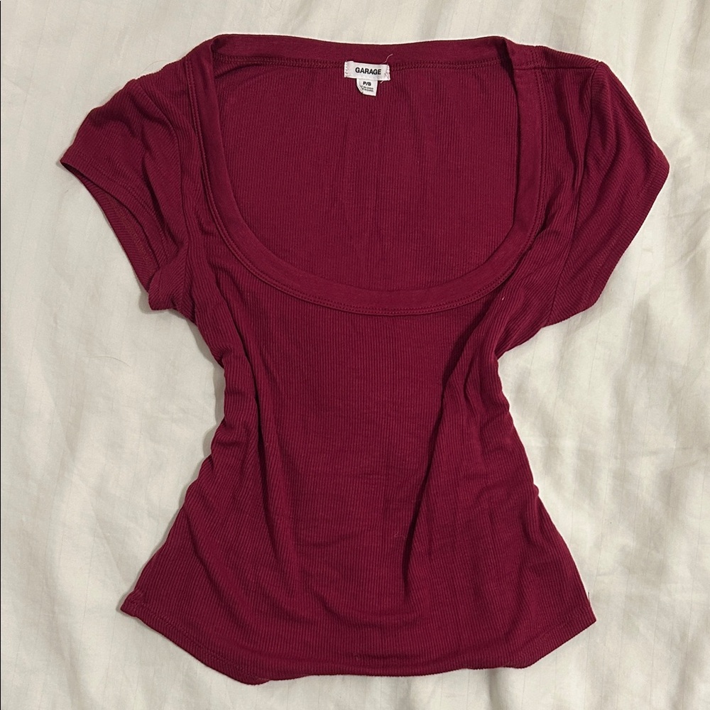 Garage Women's Burgundy Ribbed scoop neck tee